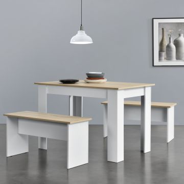 Asztal-pad szett 4 fő részére étkezőasztal 110 x 70 cm két paddal több színben [en.casa]® 