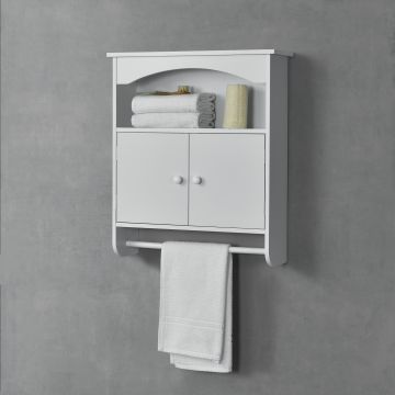 Fürdőszoba fali szekrény Graz  2 ajtóval kéztörlő tartó rúddal 61,3 x 53 x 15,5 cm MDF fehér [en.casa]®