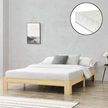 Fa ágykeret Raisio ágyráccsal és matraccal 140x200 cm natúr [en.casa]