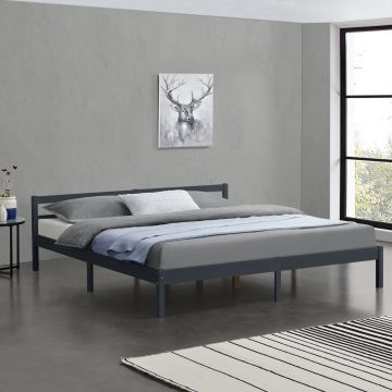 Ágykeret Nakkila ágyráccsal fenyőfa 180x200 cm dupla ágy egyszerű faágy fejtámlával sötétszürke matt lakkozott [en.casa]® 