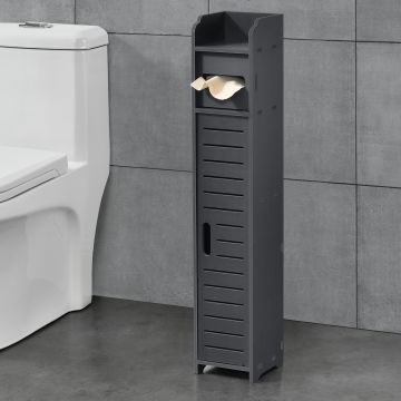 Fürdőszoba szekrény Leoben ajtós szekrény WC-papír tartóval 80 x 15 x 15 cm WPC sötétszürke [en.casa]®