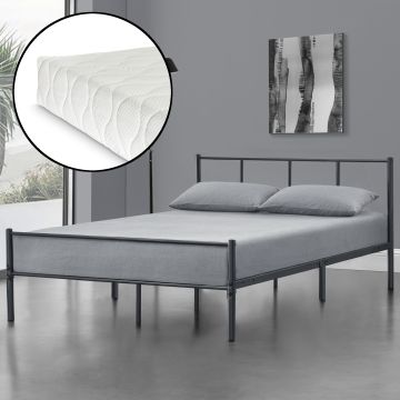 Fémkeretes ágy matraccal, kopásálló, Sötétszürke, 140 x 200 cm [en.casa]® 