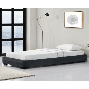 Kárpitozott ágy műbőr ágy ágykeret ágyráccsal 90x200 cm fekete Corium®