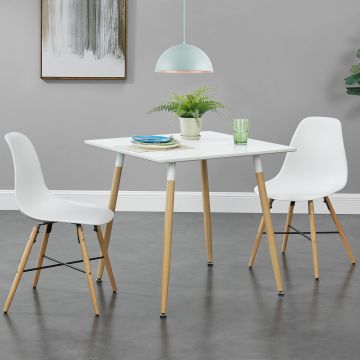 3 személyes étkezőasztal ABNA-0611 négyszögletes asztallappal fehér-bükkfa [en.casa]