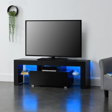 TV-Komód Grimsey LED világítással fekete/fekete magasfényű [en.casa]