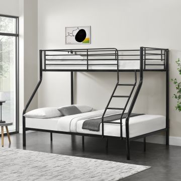Emeletes ágy 3 személyes 200x140/90cm fém gyerekágy heverő létrával fekete [neu.haus]® 