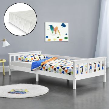 Gyerekágy Nuuk matraccal és tárolási lehetőséggel gyermekágy ágyráccsal 90 x 200 cm fenyőfa fehér, matt [en.casa]® 