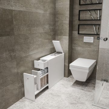 Kihúzható fürdőszobaszekrény Birkenes 60x19x55cm fehér [en.casa]