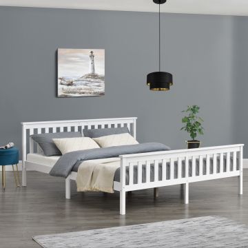 Faágy Breda magasított fejtámlája 200x180 cm fehér matt lakkozott 200 Kg dupla ágy ágyráccsal matrac nélkül [en.casa]®