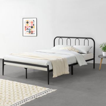 Fémkeretes ágy ágyráccsal 160x200cm fekete szinterezett [en.casa]® 