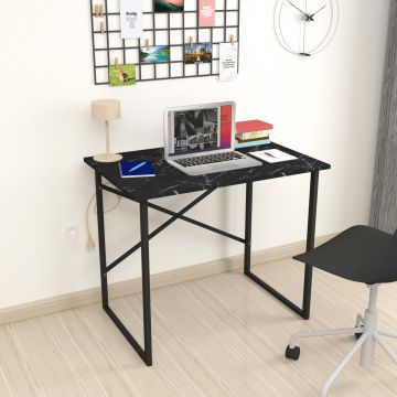 Íróasztal Tjeldsund 75x90x60 cm márványos fekete antracit [en.casa] 