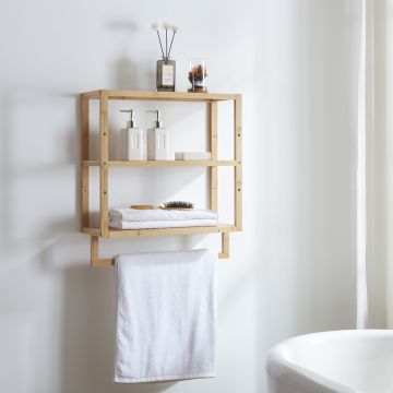Fürdőszobai falipolc Östra törölközőtartóval bambusz [en.casa]