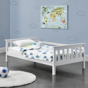 [en.casa]® Gyerekágy Nuuk tárolási lehetőséggel ágyráccsal kiesésvédelemmel fehér 140 x 70 cm