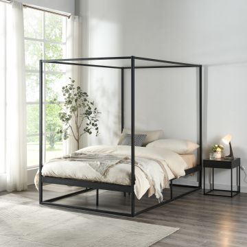 Baldachinos ágy Kristianstad fém 120x200 cm fekete [en.casa]