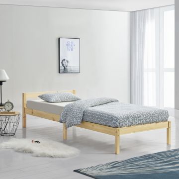 [en.casa]® Ágykeret ágyráccsal fejrésszel fenyőfa 90/140/160/180x200 cm natúr fa/fehér/sötétszürke