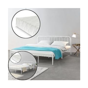 Fémkeretes ágy Hanko ágyráccsal és matraccal fehér különböző méretekben [en.casa]®  