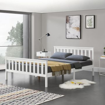 Faágy Breda magasított fejtámlája 200x160 cm fehér matt lakkozott 200 Kg dupla ágy ágyráccsal matrac nélkül [en.casa]®