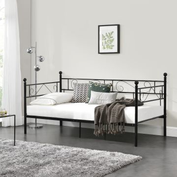 Fémkeretes ágy - egyszemélyes dizájn ágykeret 200 x 100cm ágyráccsal - fekete színben [en.casa]® 