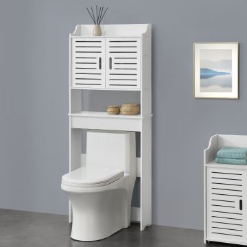 Fürdőszoba szekrény mosógép wc fölé Storfors WPC sötétszürke/fehér [en.casa] 