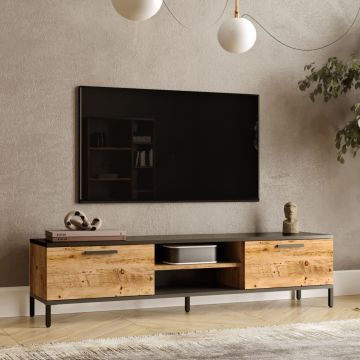 TV-asztal Lempäälä 2 szekrényajtóval 39x160x35 cm rusztikus tölgy antracit [en.casa]