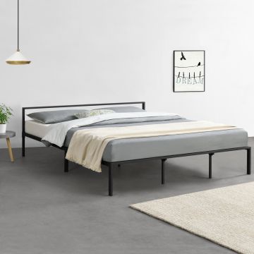 Fémkeretes ágy Imatra ágyráccsal 180x200cm minimalista stílusú fekete szinterezett [en.casa]® 