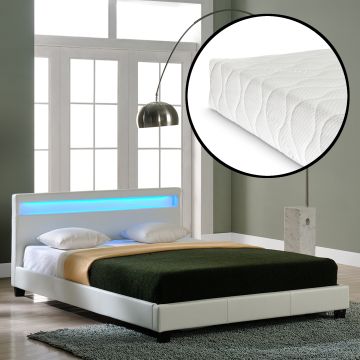 Corium® Franciaágy Paris hideghab matrac 160 x 200 cm műbőr ágykeret design ágy LED világítás fehér