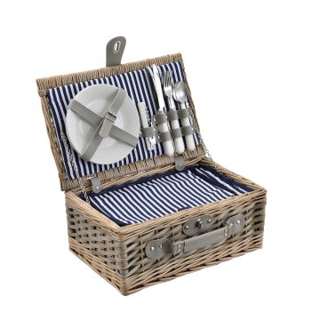 [casa.pro]® Piknik kosár - 2 személyes - evőeszköz, pohár, tányér (kék/fehér)
