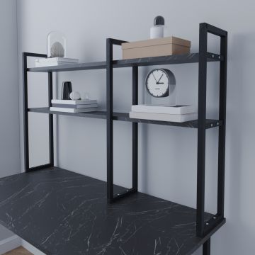 Íróasztal polcos elem Askøy 120x20x74cm márvány fekete [en.casa]