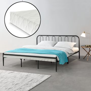 Fémkeretes ágy ágyráccsal és matraccal fekete különböző méretekben [en.casa]® 