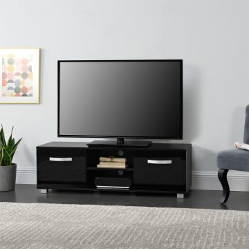 TV-állvány 120 x 40 x 38 cm TV-szekrény polccal tévéasztal ajtóval forgácslap fekete [en.casa]® 