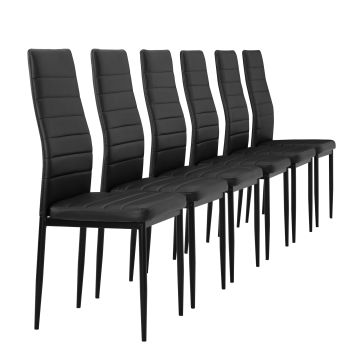 [en.casa]® Étkezőszék párnázott műbőr szék Graz 6 darabos szett 96 x 43 cm fekete