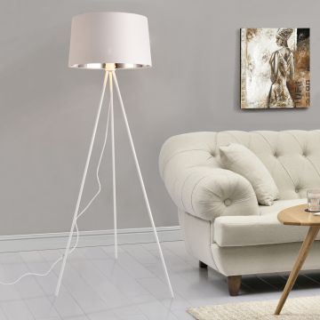 Állólámpa Manchester 3-lábú lámpa padlólámpa E27 fém-textil fehér-ezüst 150 cm [lux.pro]®