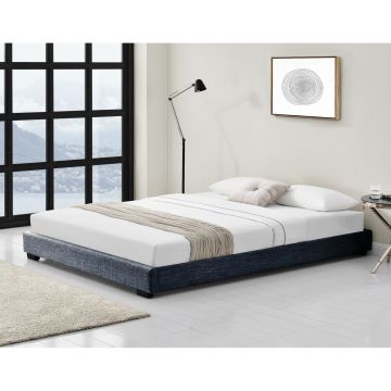Kárpitozott ágy lenvászon ágy franciaágy ágykeret ágyráccsal 140x200 cm sötétszürke Corium®