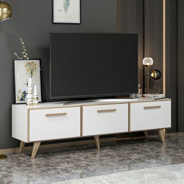 TV-állvány Brønderslev 45x160x37 cm forgácslap fehér fa hatású [en.casa] 