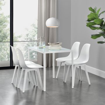 [en.casa]® Étkezőgarnitúra étkezőasztal 105cm x 60cm x 75cm székekkel étkező szett konyhai asztal 4 műanyag székkel 83x54x48 cm fehér-fehér