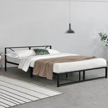 Fémkeretes ágy Meran, 180 x 200 cm, acél, fekete, 2 személyes, ágyráccsal [en.casa]®