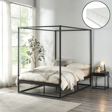 Baldachinos ágy Kristianstad matraccal 120x200 cm fekete [en.casa]