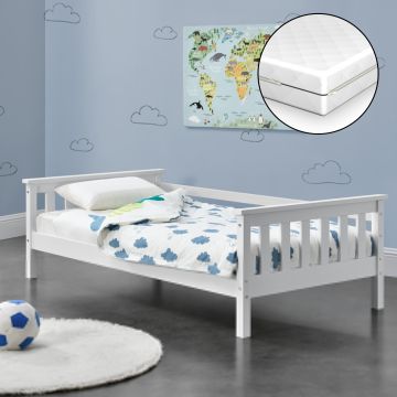 Gyerekágy Nuuk matraccal és tárolási lehetőséggel gyermekágy ágyráccsal 70 x 140 cm fenyőfa fehér, matt [en.casa]®