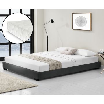 Modern műbőr kárpitozott ágy matraccal fekete 200 x 180 cm Cоrium® 