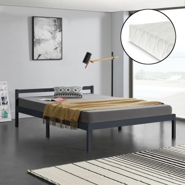 Ágykeret Nakkila ágyráccsal és matraccal fenyőfa 140x200 cm duplaágy  egyszerű faágy fejtámlával matt sötétszürke [en.casa]®