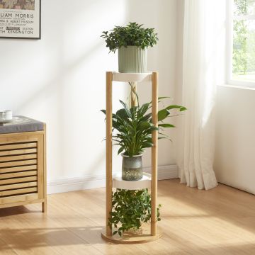 Növénytartó állvány Sastamala 3 polccal 80x31x31 cm bambusz/fehér [en.casa]