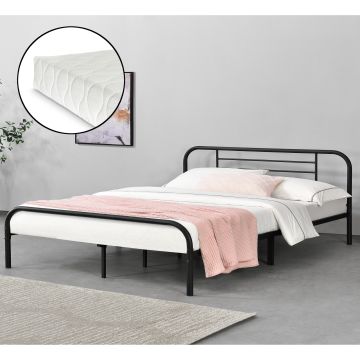 Fémkeretes ágy Atammik 180 x 200 cm szinterezett acél, 300 Kg fekete ágyráccsal 2 személyes hideghabos matraccal [en.casa]®
