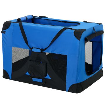 [pro.tec]® Kisállat hordozó szállító táska box M  60 x 42 cm kék kutya macska 