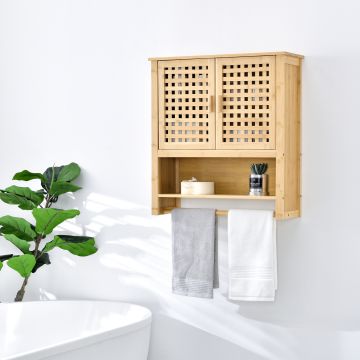 Fürdőszobai fali szekrény Borlänge bambusz beépített törölközőtartóval [en.casa] 