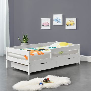  Gyerekágy Borgarnes tároló fiókkal kiesés elleni védelemmel ágyráccsal fehér 200 x 90 cm [en.casa]®