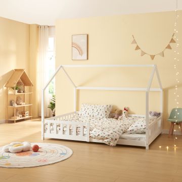 Házikó ágy Hesel leesésgátlóval 140x200cm fehér [en.casa]