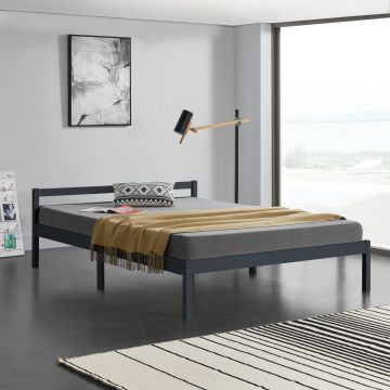 [en.casa]® Ágykeret Nakkila ágyráccsal fenyőfa 140x200 cm dupla ágy egyszerű faágy fejtámlával sötétszürke matt lakkozott [en.casa]® 