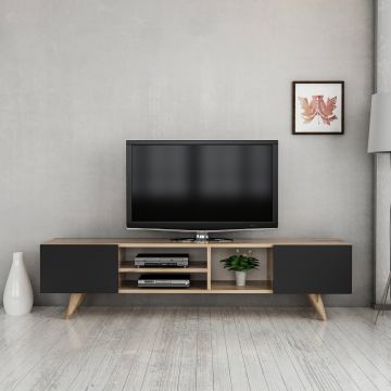 TV-állvány Assens 40x160x31 cm forgácslap műanyag tölgy fekete [en.casa]