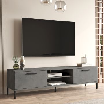 TV-asztal Lempäälä 2 szekrényajtóval 160 x 35 x 39 cm betonhatású [en.casa]