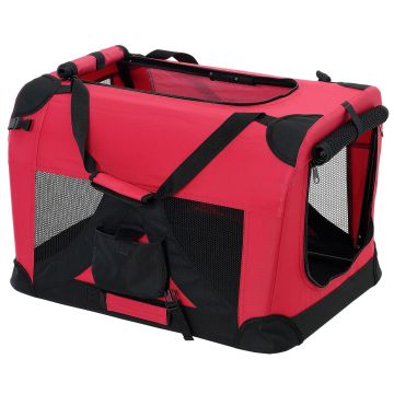[pro.tec]® Kisállat hordozó szállító táska box M  60 x 42 cm piros kutya macska 